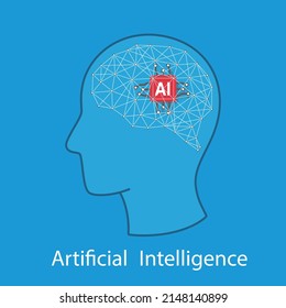 Microchip in the Cyborg head, Artificial intelligence concept. vector illustration