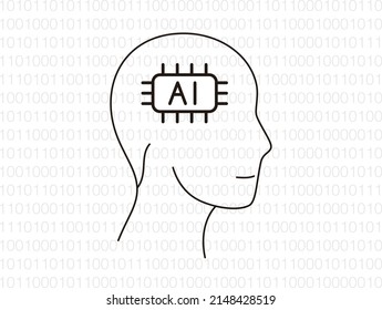 Microchip in the Cyborg head, Artificial intelligence concept. vector illustration