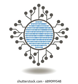 Microchip Digital Vector Icon. Microchip number zero one illustration. Binary cpu, processor, microcircuit symbol.