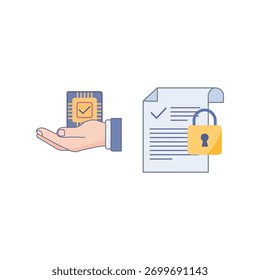 Microchip and Document with Padlock Symbolizing Data Security