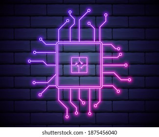 Microchip electronic device icon. Elements of artifical in neon style icons. Simple icon for websites, web design, mobile app, info graphics