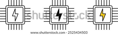 Microchip with energy icon in lined, isolated and colored. Editable Stroke. Vector illustration