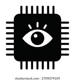 Mikrochip mit Auge für AI-Vision und digitale Überwachung.