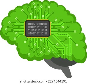 Microchip in the form of a human brain on a white background. Artificial intelligence, neural network