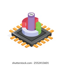 Mikrochip mit Grafiken zur Datenverarbeitung und -analyse