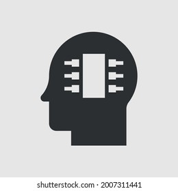 Microchip in the head. Simple vector icon