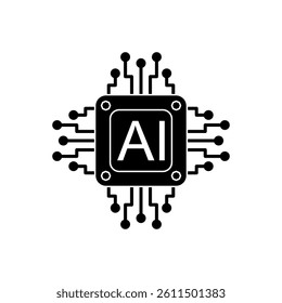 Microchip icon Artificial Intelligence Microchip, simple flat style, illustration, logo sign symbol pictogram template, for ui or ux isolated on white for mobile app, editable