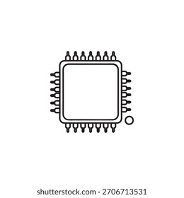 Ilustración vectorial en blanco y negro del icono del microchip para la tecnología de la informática y el diseño electrónico digital