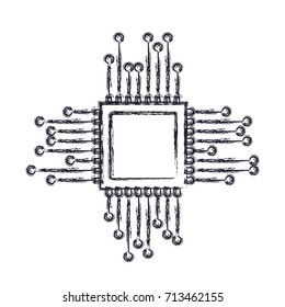 microchip icon in blurred silhouette vector illustration