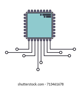 microchip icon with connections in color section silhouette vector illustration