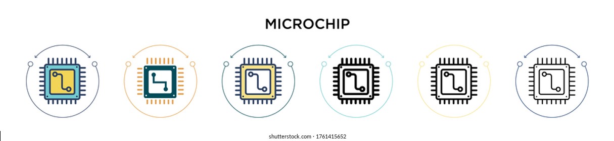 Microchip icon in filled, thin line, outline and stroke style. Vector illustration of two colored and black microchip vector icons designs can be used for mobile, ui, web