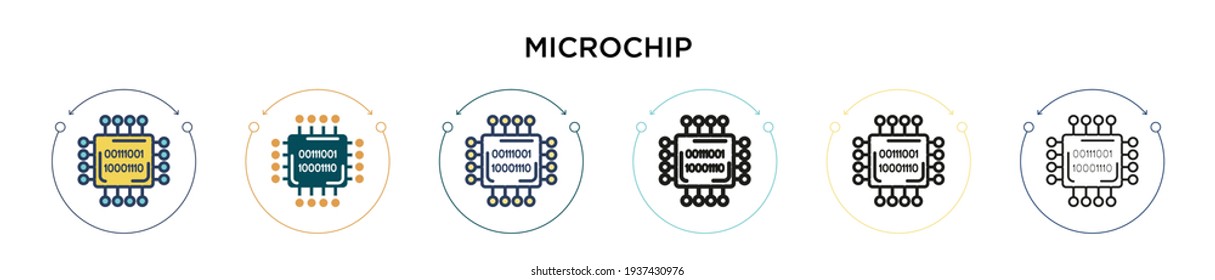 Microchip icon in filled, thin line, outline and stroke style. Vector illustration of two colored and black microchip vector icons designs can be used for mobile, ui, web