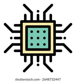 Ilustração de estilo de linha plana de ícone de microchip representando circuitos eletrônicos e potência de computação, adequado para projetos de tecnologia, desenvolvimento de hardware e inovação digital