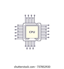Microchip icon monochrome silhouette on white background. CPU logo. Vector illustration.
