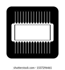 Microchip icon on black square button. Vector illustration.