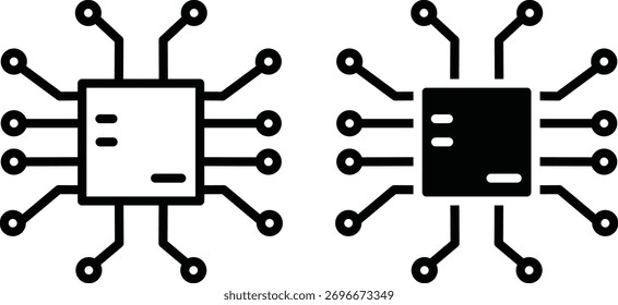 Microchip Icon, Outline and Solid Computer Processor Vector Symbol and Microchip Vector Silhouette..eps