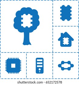 Microchip icon. set of 6 microchip filled icons such as cpu, cpu in house