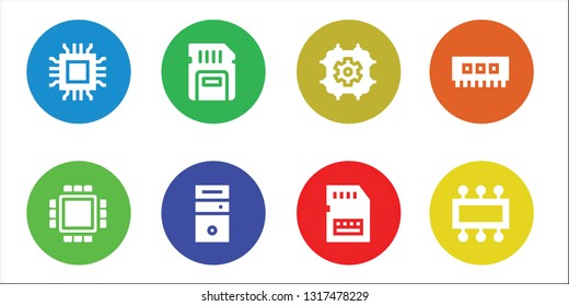 microchip icon set. 8 filled microchip icons.  Simple modern icons about  - Microchip, Cpu, Sd card, Ram
