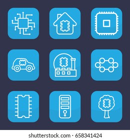 Microchip icon. set of 9 outline microchip icons such as cpu