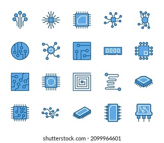 Microchip icon set. Collection of high quality outline web pictograms in modern flat style. Color electronics symbol for web design and mobile app on white background. Line logo EPS10
