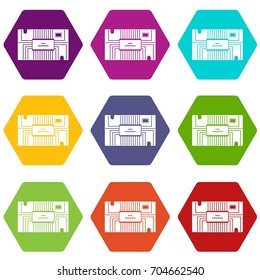 Microchip icon set many color hexahedron isolated on white vector illustration