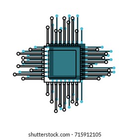 microchip icon in watercolor silhouette vector illustration