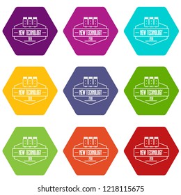 Microchip icons 9 set coloful isolated on white for web