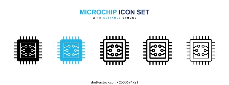 Microchip icons graphics set in black and blue colors