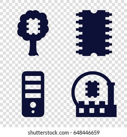Microchip icons set. set of 4 microchip filled icons such as cpu, cpu