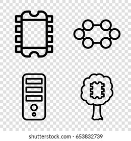 Microchip icons set. set of 4 microchip outline icons such as cpu