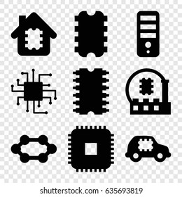 Microchip icons set. set of 9 microchip filled icons such as cpu
