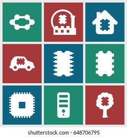 Microchip icons set. set of 9 microchip filled icons such as cpu
