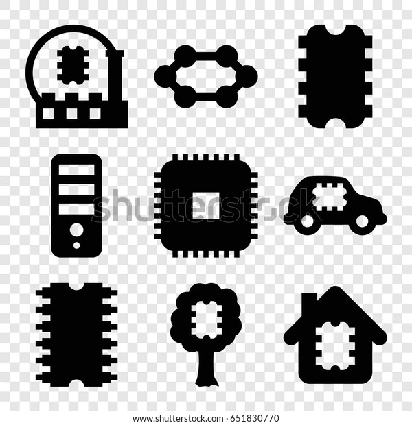 Microchip icons set. set of 9 microchip filled icons\
such as cpu