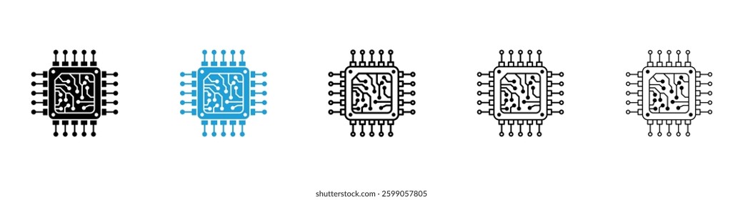 Microchip icons vector illustrations in black and blue colors for web and ui designs