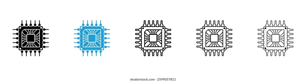 Microchip icons vector illustrations in black and blue colors for web and ui designs