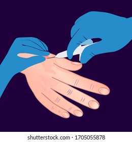 Microchip Implantation. Hands with Gloves Holding Syringe. Vector Illustration