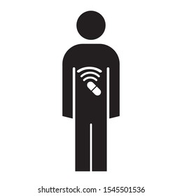 microchip ingestible temperature capsule sending transmission data using wireless sensor vector icon health IT design