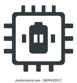 Microchip with integrated circuit and battery symbol on white background icon