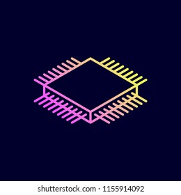 Microchip isometric icon. CPU, Central processing unit, computer processor. Abstract technology illustration.