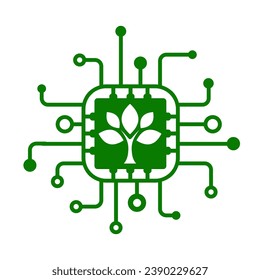 Microchip and leaves icon, technology for the production of environmentally friendly food, food technology foodtech, concept progressive solutions to degenerate healthy food - stock vector