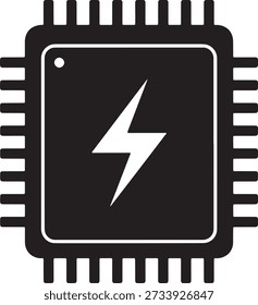 Microchip con un símbolo de rayo en su componente electrónico de superficie