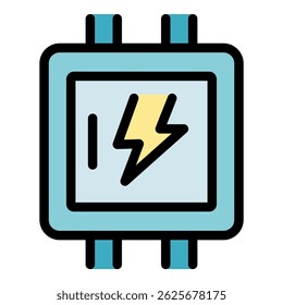 Microchip with lightning bolt symbol, representing electrical power, innovation in microelectronics, and technological advancement