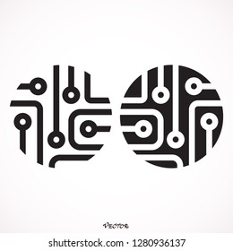 Microchip line icon. Central processing unit, computer processor, chip symbol. Abstract technology logo. Simple  icon isolated on black background. Creative modern vector logo. set