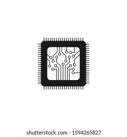 Microchip line icon. CPU, Central processing unit, computer processor, chip symbol in circle. vector Illustration