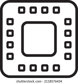 Microchip line icon. CPU, Central processing unit, computer processor, chip symbol in circle. Thin linear CPU outline icon isolated on white background from artificial intelligence collection. 
