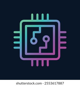 Microchip line icon. CPU, central processing unit, computer processor, and chip symbol. Abstract technology logo. Simple round icon isolated on black background. Creative modern vector logo