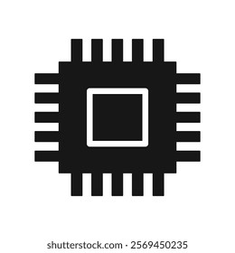 Microchip line icon. CPU, Central processing unit, computer processor, chip symbol in circle. Abstract technology logo. Simple round icon isolated on black background. Creative modern vector logo.eps