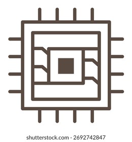 Microchip line icon isolated on transparent background. Digital technology and processor symbols for web, app, and UI design. Editable stroke.