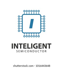 Microchip line icon logo. CPU central processing unit with initial letter in the middle suitable for semiconductor company