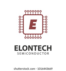 Microchip line icon logo. CPU central processing unit with initial letter in the middle suitable for semiconductor company